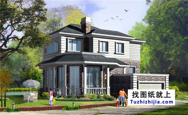 220平方米三層經(jīng)典豪華別墅農(nóng)村設(shè)計圖紙帶外觀效果圖,17X13米