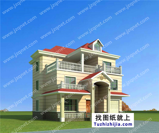 153平方米自建三層別墅設(shè)計(jì)建筑圖紙帶外觀，13x12米