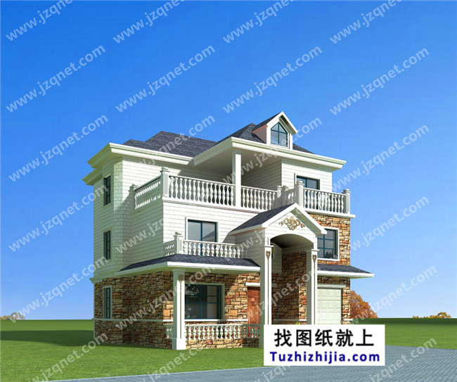 153平方米自建三層別墅設(shè)計(jì)建筑圖紙帶外觀，13x12米