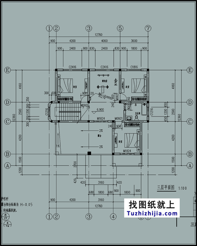 153平方米自建三層別墅設(shè)計(jì)建筑圖紙帶外觀，13x12米