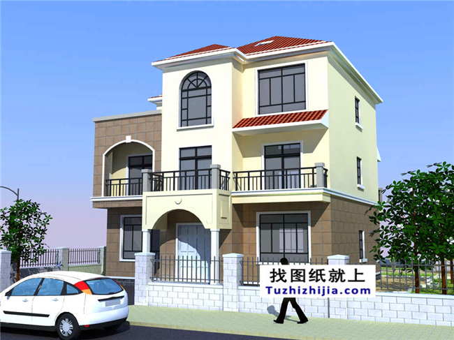 140平方米新農(nóng)村三層樓房建筑設(shè)計(jì)圖帶外觀圖,12X13米