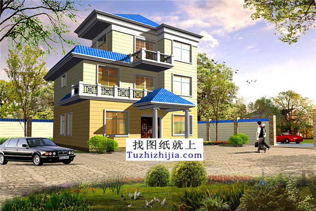 120平方米新農(nóng)村三層別墅施工圖紙及效果圖,11X11米