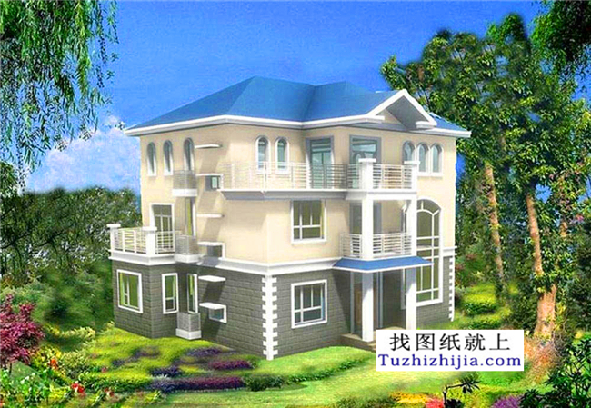 165平方米三層農村別墅房屋全套設計圖紙,15X13米