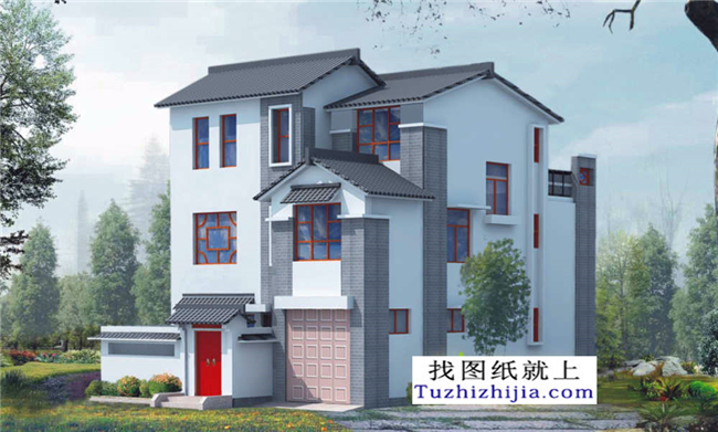 150平方米徽派新農(nóng)村三層別墅建筑設計圖紙帶外觀,10X15米