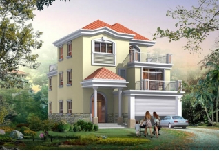 135平方米農(nóng)村三層別墅建筑圖紙及效果圖，17x10米