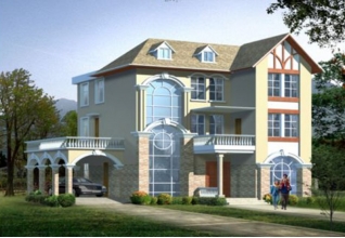 135平方米三層農(nóng)村別墅建筑圖紙及外觀圖14X12米