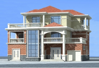 225平方米新農(nóng)村三層別墅設(shè)計圖及效果圖，帶車庫