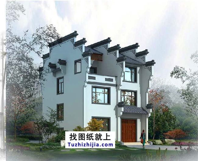 90平方米徽派風格三層別墅施工建筑設(shè)計圖紙大全,9x10米