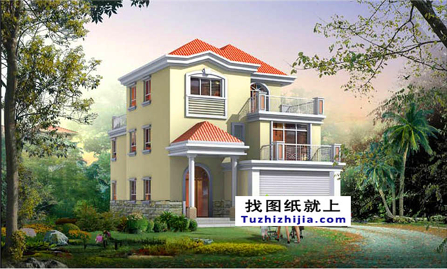 135平方米農(nóng)村三層別墅建筑圖紙及效果圖，17x10米