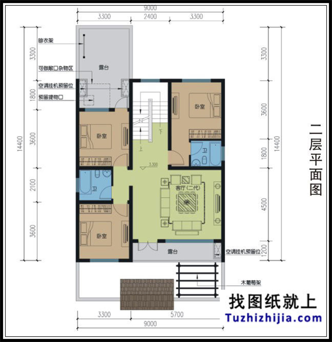 105平方米新農(nóng)村三層別墅施工建筑設計圖及效果圖,9X17米