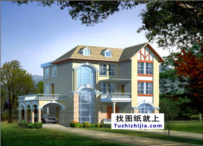 135平方米三層農(nóng)村別墅建筑圖紙及外觀圖,14X12米