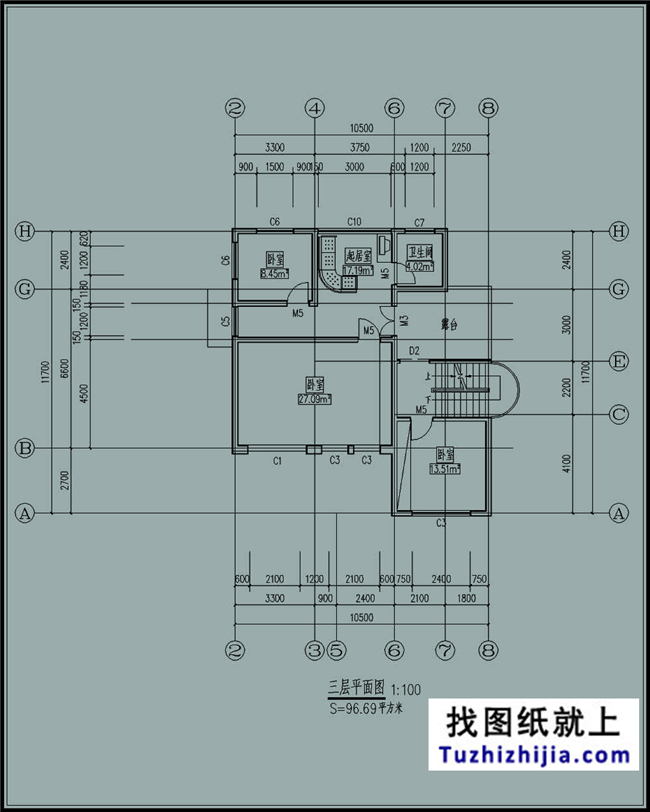 135平方米三層農(nóng)村別墅建筑圖紙及外觀圖,14X12米