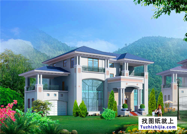 330平方米豪華歐式農(nóng)村三層別墅建筑圖及效果圖,26X19米