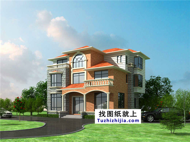  140平方米地中海風(fēng)格農(nóng)村三層別墅施工圖紙帶效果圖,12X12米