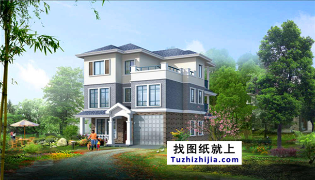 110平方米三層自建別墅設(shè)計(jì)建筑圖紙及效果圖,11X11米