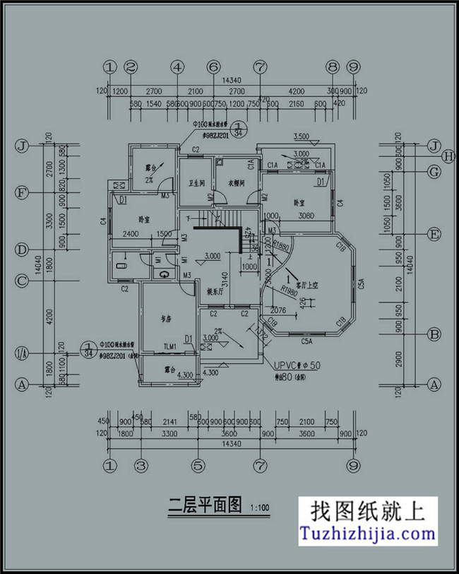 140平方米新農(nóng)村三層別墅自建施工設計圖，14x14米