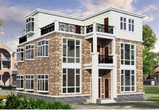 平屋頂新農(nóng)村三層自建別墅設(shè)計(jì)帶效果圖11x13米