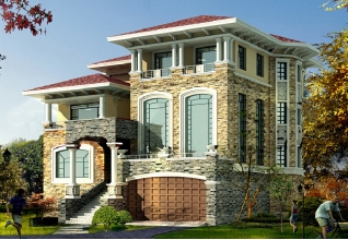 造價(jià)75萬三層別墅自建設(shè)計(jì)建筑圖，外觀高端，17x16米