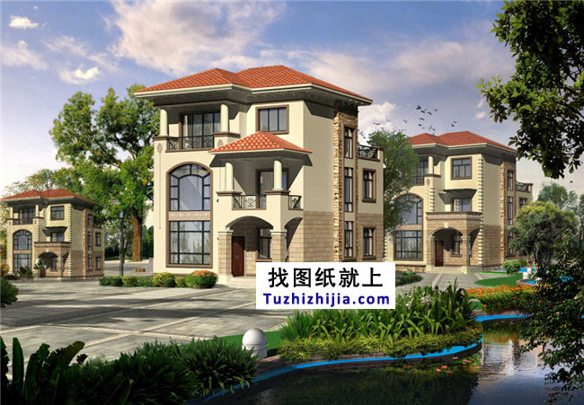地中海風(fēng)格三層別墅設(shè)計圖紙，帶外觀效果圖