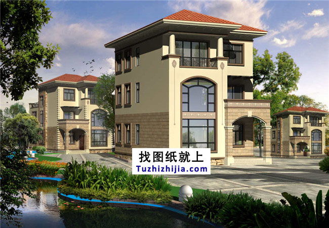 地中海風(fēng)格三層別墅設(shè)計圖紙，帶外觀效果圖