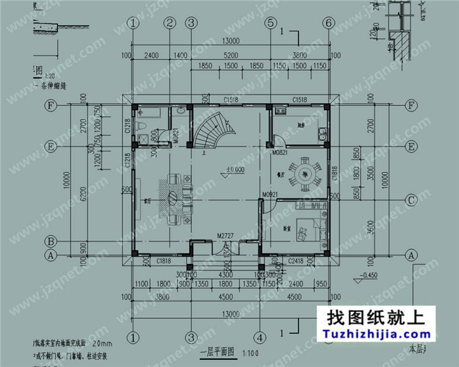 125平方米新農(nóng)村三層自建別墅施工設(shè)計圖，13x10米