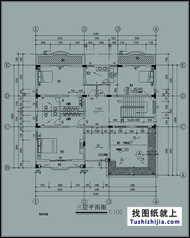240平方米大氣實用農(nóng)村三層別墅設(shè)計施工圖紙,16x15米
