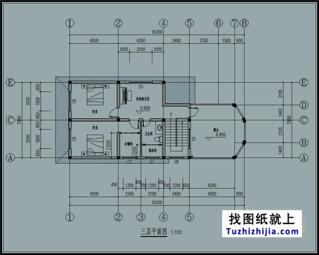 110平方米農(nóng)村三層別墅設(shè)計(jì)施工建筑圖紙,16X7米