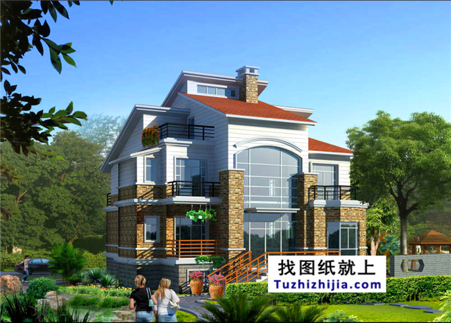 180平方米農(nóng)村三層別墅建筑設(shè)計(jì)圖及外觀圖，13x14米