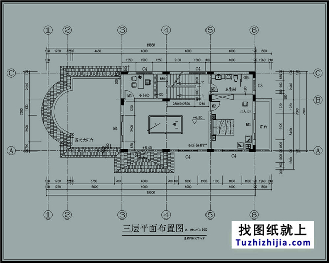 130平方米新農(nóng)村三層別墅建筑施工圖及效果圖,19X9米
