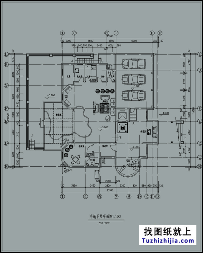 265平方米三層奢華地中海風格別墅設計圖紙,16x17米