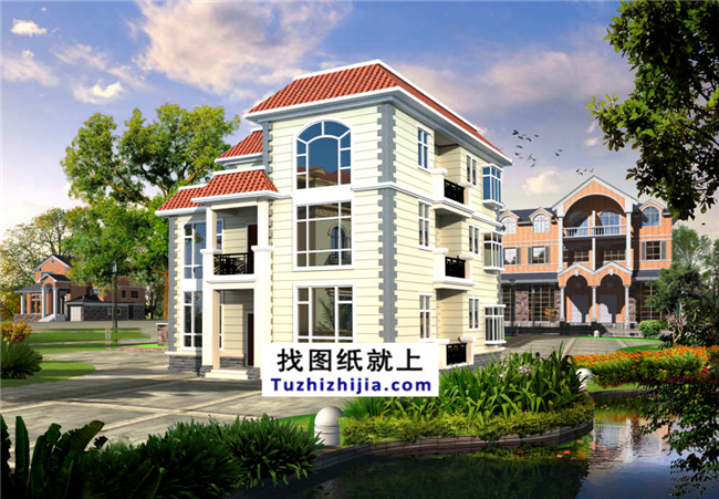 145平方米平屋頂農(nóng)村三層自建別墅設(shè)計(jì)圖紙帶效果圖,11x13米