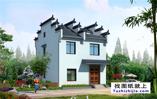 造價(jià)：15萬,農(nóng)村徽派風(fēng)格三層自建別墅設(shè)計(jì)圖,8X11米90平方米