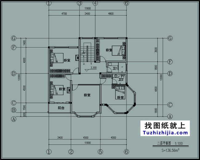 造價(jià):28萬,新農(nóng)村三層別墅施工圖紙及效果圖,12X12米140平方米
