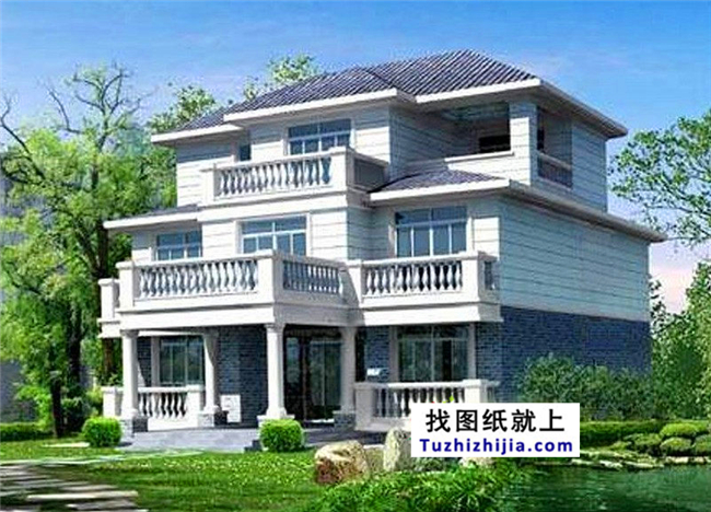 造價:23萬,140平方米農(nóng)村三層別墅建筑圖紙及效果圖，12x10米