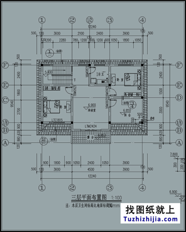 造價:23萬,140平方米農(nóng)村三層別墅建筑圖紙及效果圖，12x10米