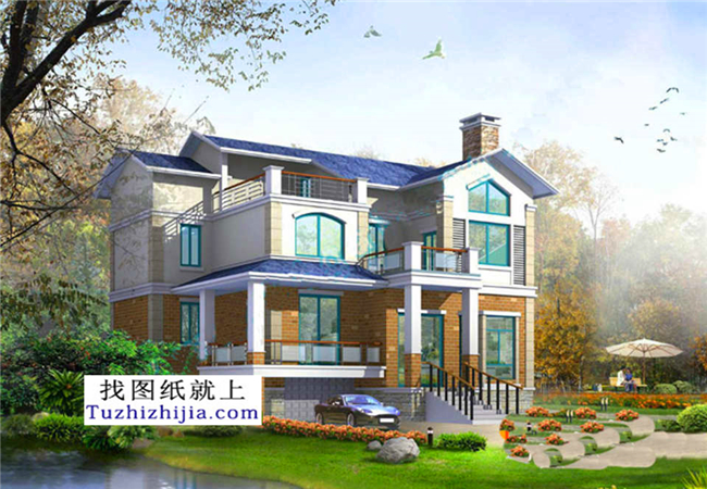 40多萬農村漂亮帶車庫的三層別墅建筑圖紙及效果圖