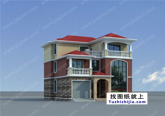 140平方米新農(nóng)村三層別墅設(shè)計(jì)建筑圖紙及外觀效果圖，12x12米