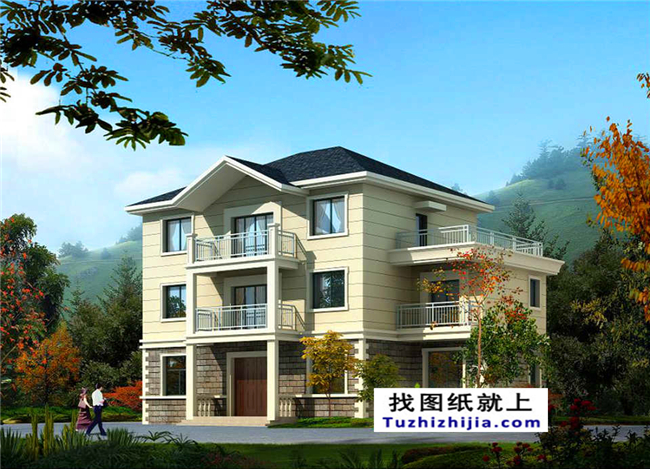 帶露臺的三層新農(nóng)村房屋別墅設(shè)計施工圖紙及效果圖