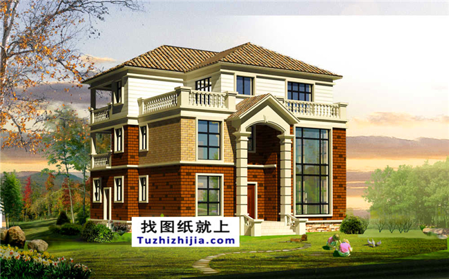 復(fù)式帶堂屋三層農(nóng)村房屋設(shè)計(jì)圖紙帶效果圖