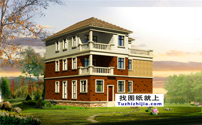 復(fù)式帶堂屋三層農(nóng)村房屋設(shè)計(jì)圖紙帶效果圖