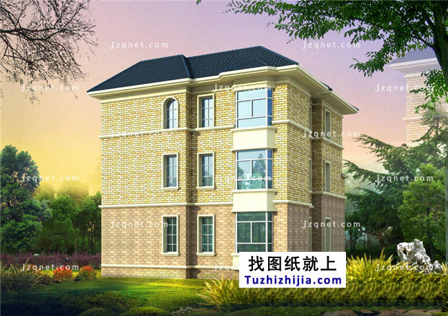 歐式豪華三層別墅設(shè)計(jì)圖紙，含外觀效果圖+施工圖