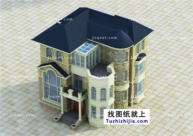 歐式豪華三層別墅設(shè)計(jì)圖紙，含外觀效果圖+施工圖