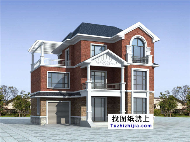 自建三層小洋樓設(shè)計(jì)圖紙，含效果圖，帶車庫(kù)