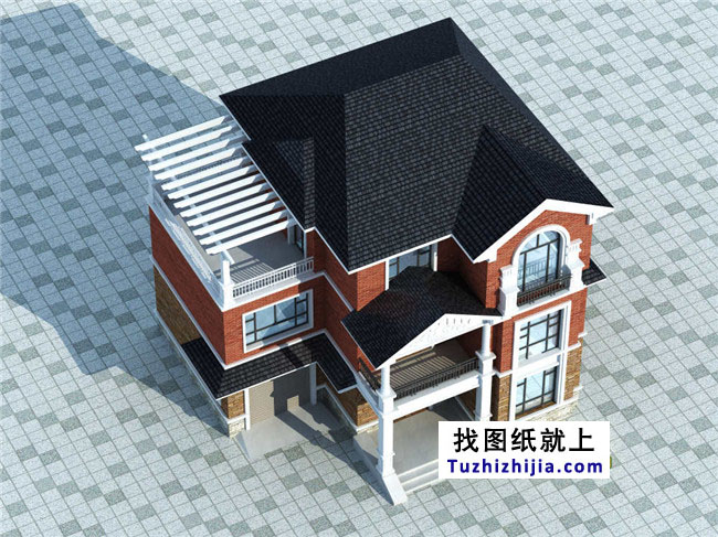 自建三層小洋樓設(shè)計(jì)圖紙，含效果圖，帶車庫(kù)