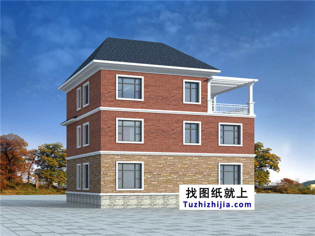 自建三層小洋樓設(shè)計(jì)圖紙，含效果圖，帶車庫(kù)