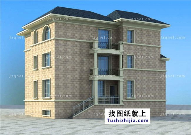 大戶(hù)型歐式三層別墅建筑圖紙，全套設(shè)計(jì)圖+效果圖