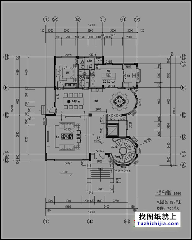 大戶(hù)型歐式三層別墅建筑圖紙，全套設(shè)計(jì)圖+效果圖