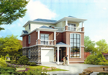 復式三層帶車庫簡歐小別墅設計圖，農村三層房屋設計圖