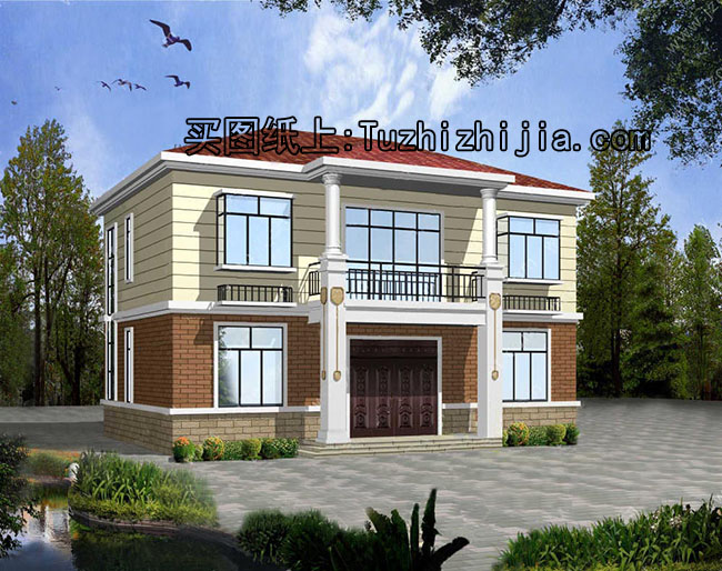 110平方米新農(nóng)村二層別墅設(shè)計(jì)圖及效果圖，12.6x9.6米