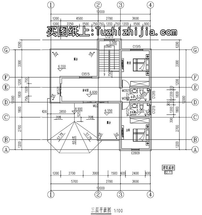 歐式風格三層別墅建筑設計圖，復式樓中樓結構